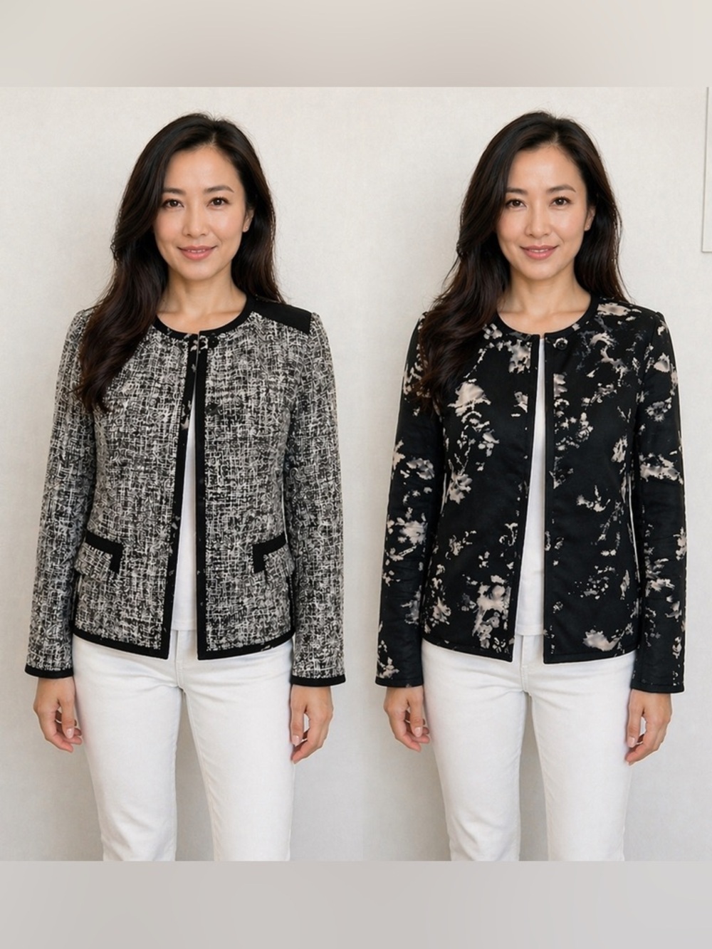 2 Jackets in One! Reversible Black & White Tweed and Floral  Jacket